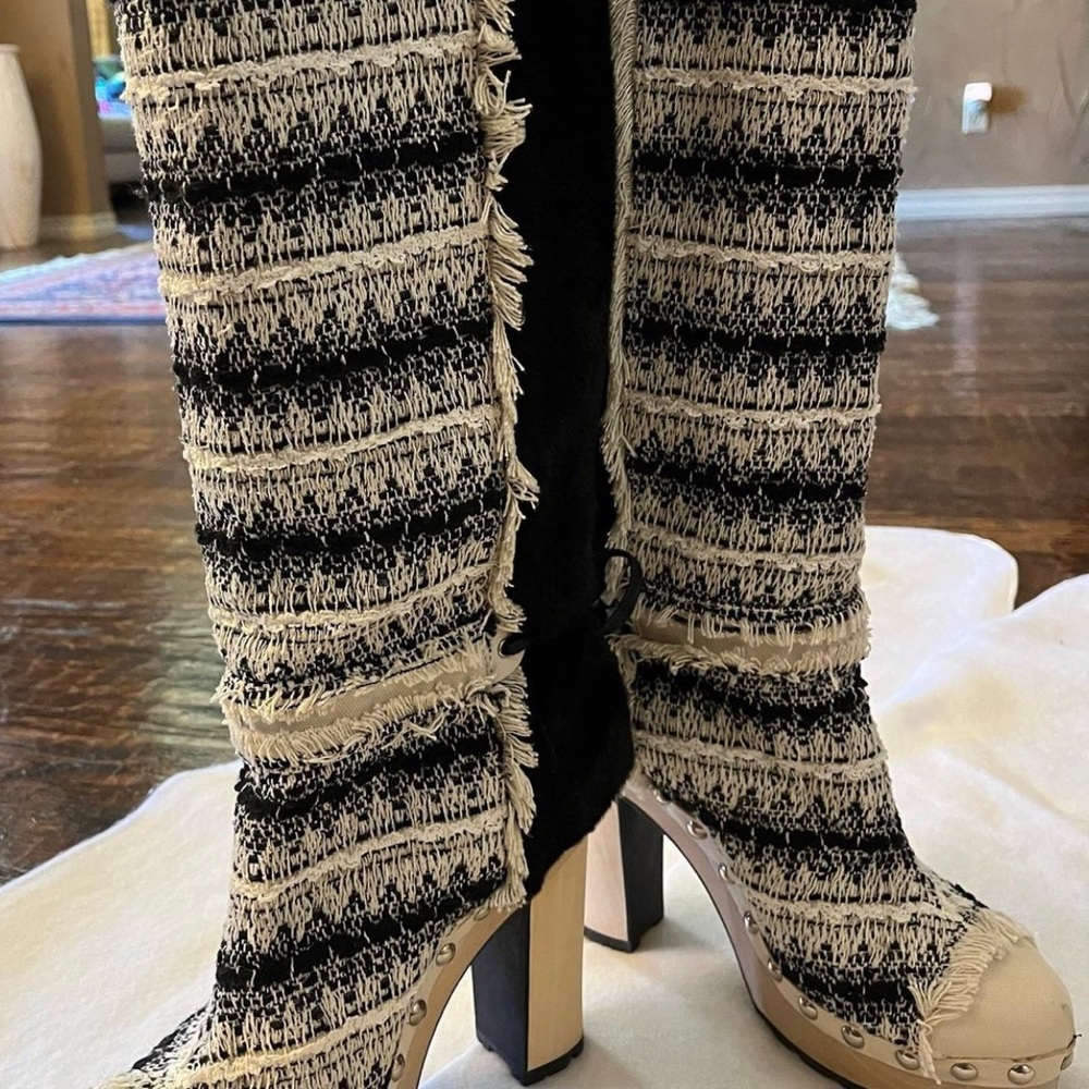 Chanel heeled boots. Brand new. Black/white.